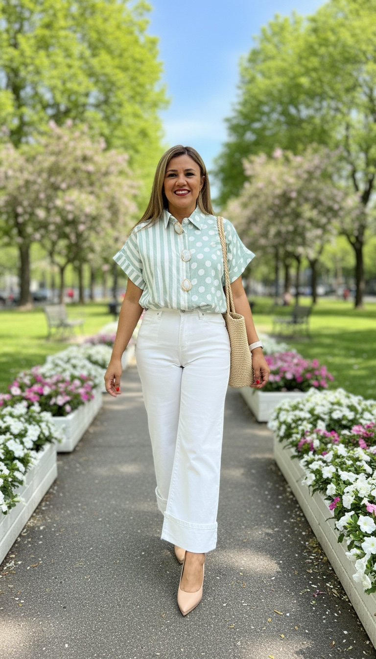 Blusa Sin Mangas Estampado a Rayas Color Menta Con Blanco